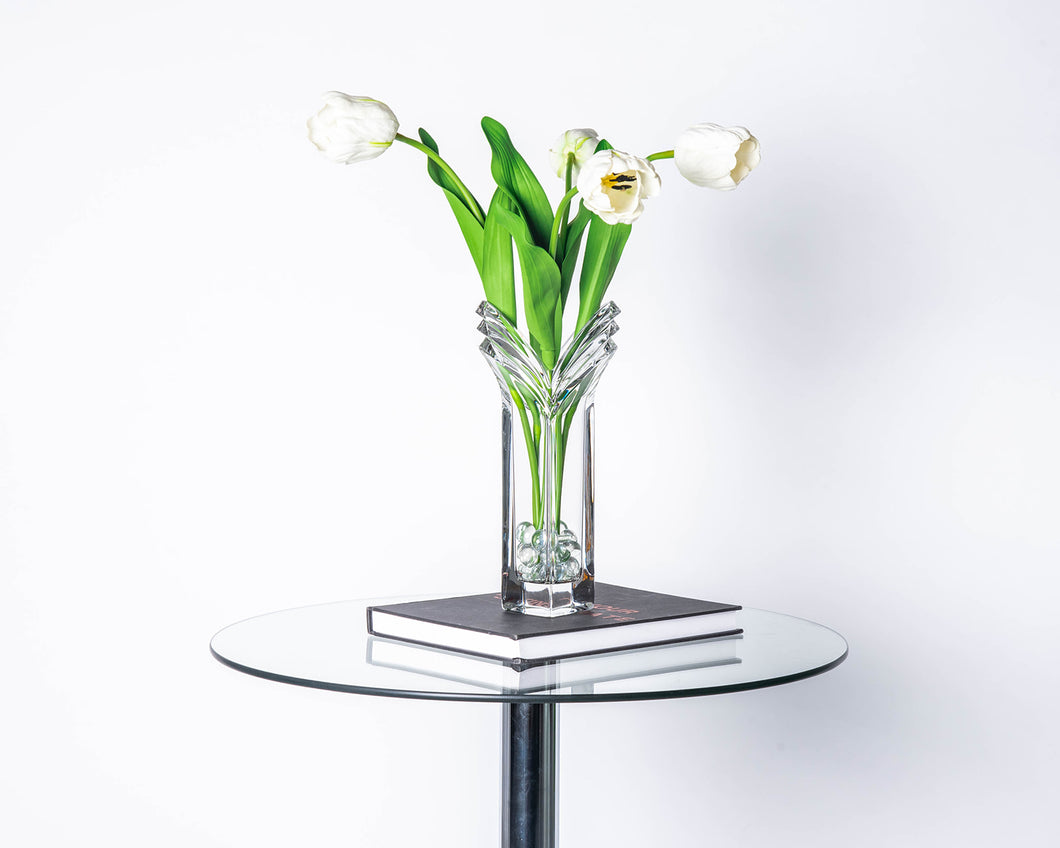 Ivory Tulips in Crystal Vase